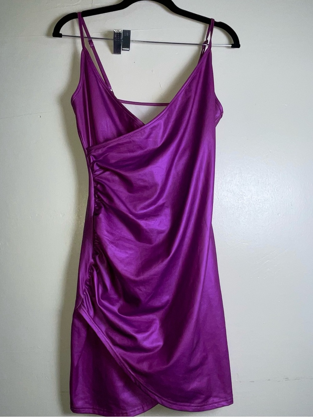 SHEIN Magenta Satin Ruched Slip Mini Dress